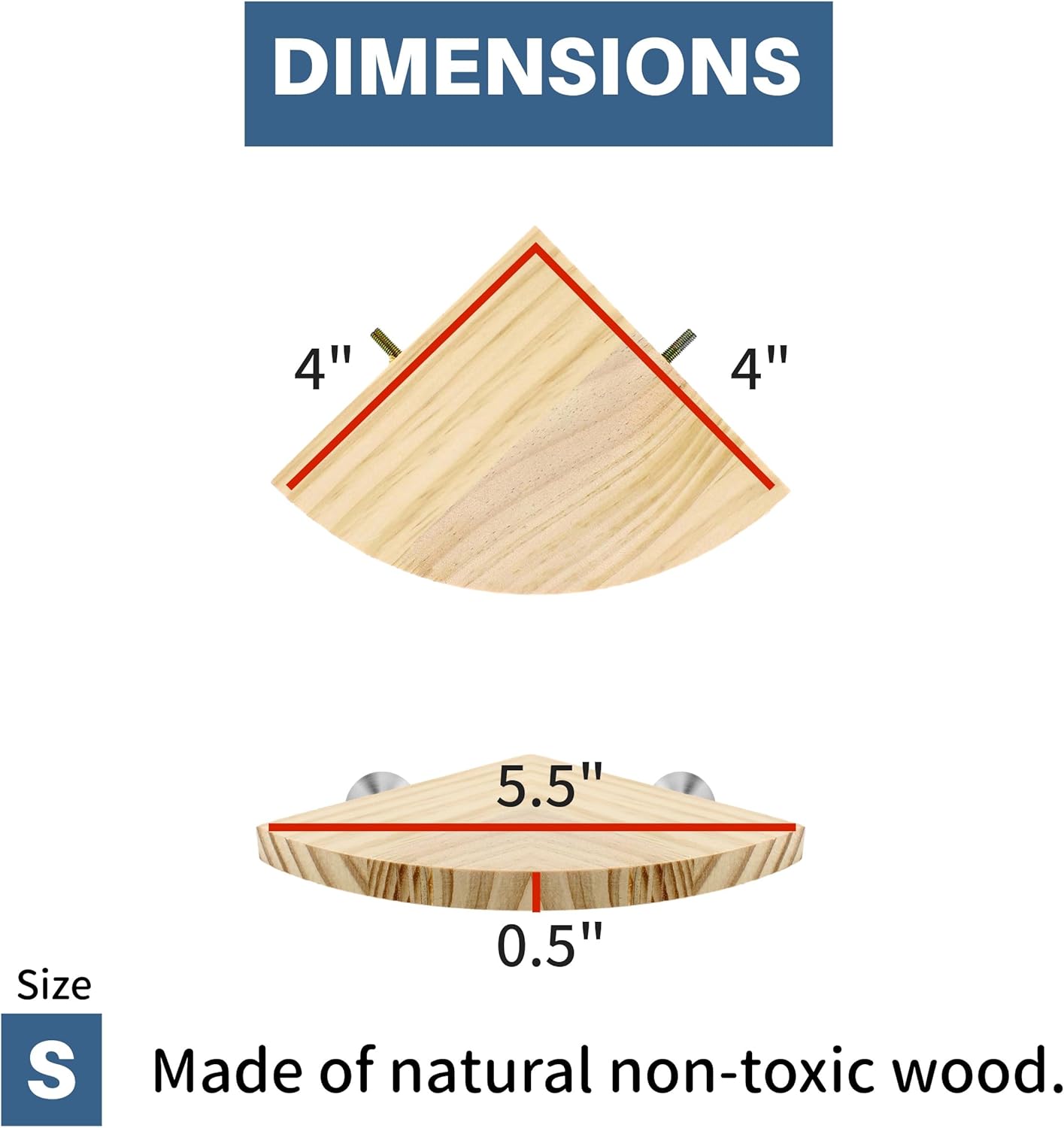 Bird Perch Corner Stand for Bird Cage Corner Platform Wood Bird Perches Corner Shelf Rest for Birds Parrots Cockatiels and Other Animal Pet Cages (Wood, Flat - Small)