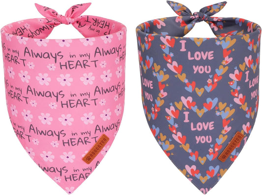 ADOGGYGO Valentine Dog Bandanas, Heart Love Floral Pet Scarf, Multi Size Offered, Pink Blue Pet Valentine Bandana for Medium Large Dogs (Large)