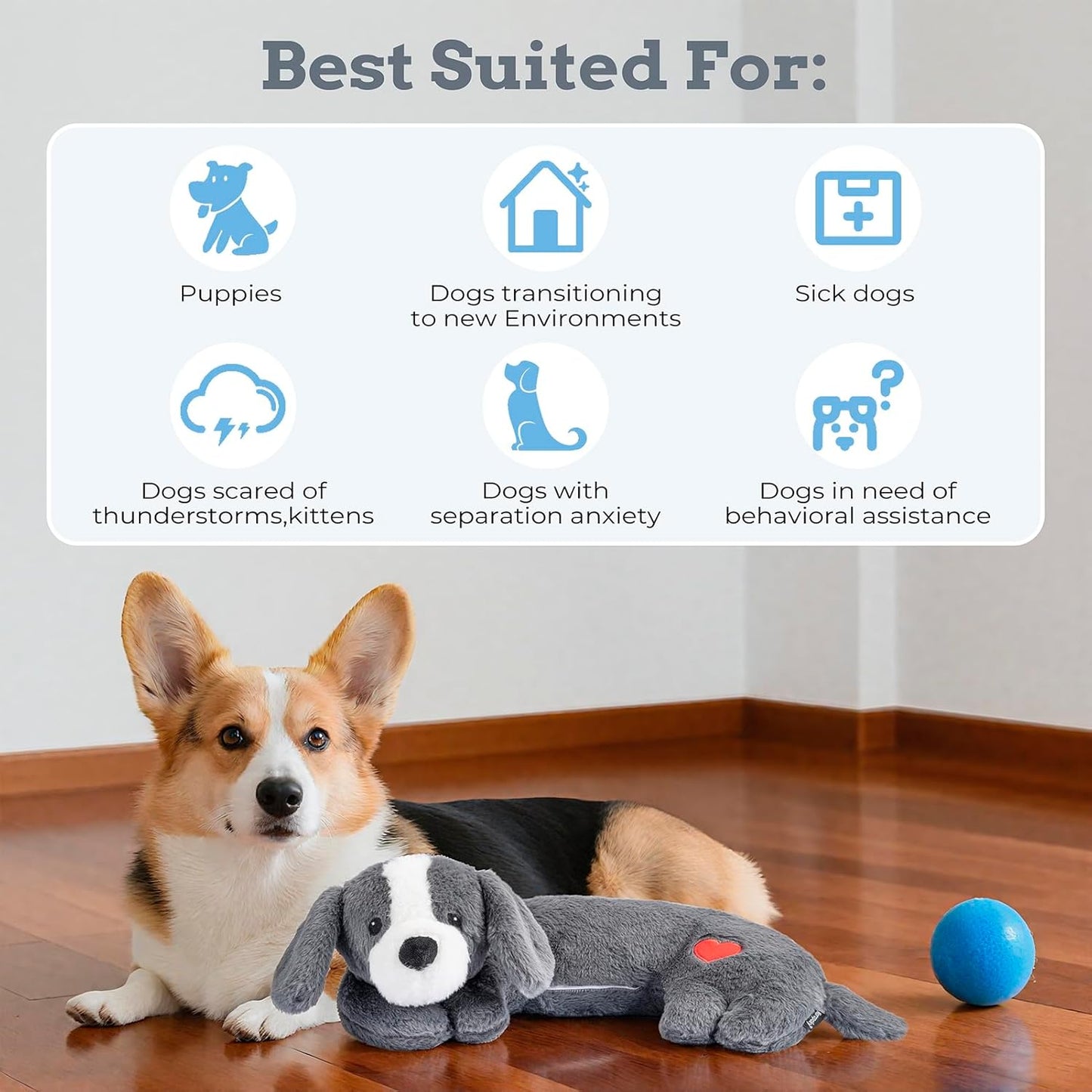 Heartbeat Puppy Toys Dog Heartbeat Toy for Anxiety Relief Calming Aid, Heartbeat Stuffed Animal for Puppy Dog Comfort Sleep Aid Crate Training, Puppy Essentials, Dark Gray