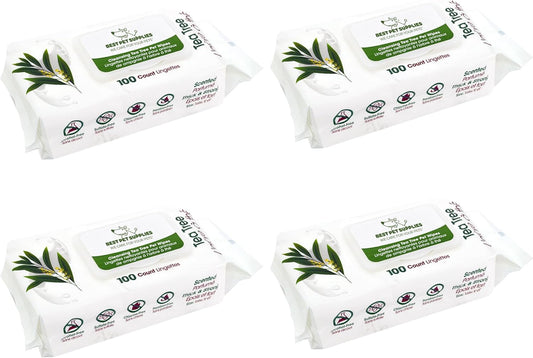 Best Pet Supplies Pet Grooming Wipes for Dogs & Cats,Deodorizer for Coats & Dry, Itchy, or Sensitive Skin, Clean Ears, Paws, Body, & Butt - Cleansing, Tea Tree, 400 Count