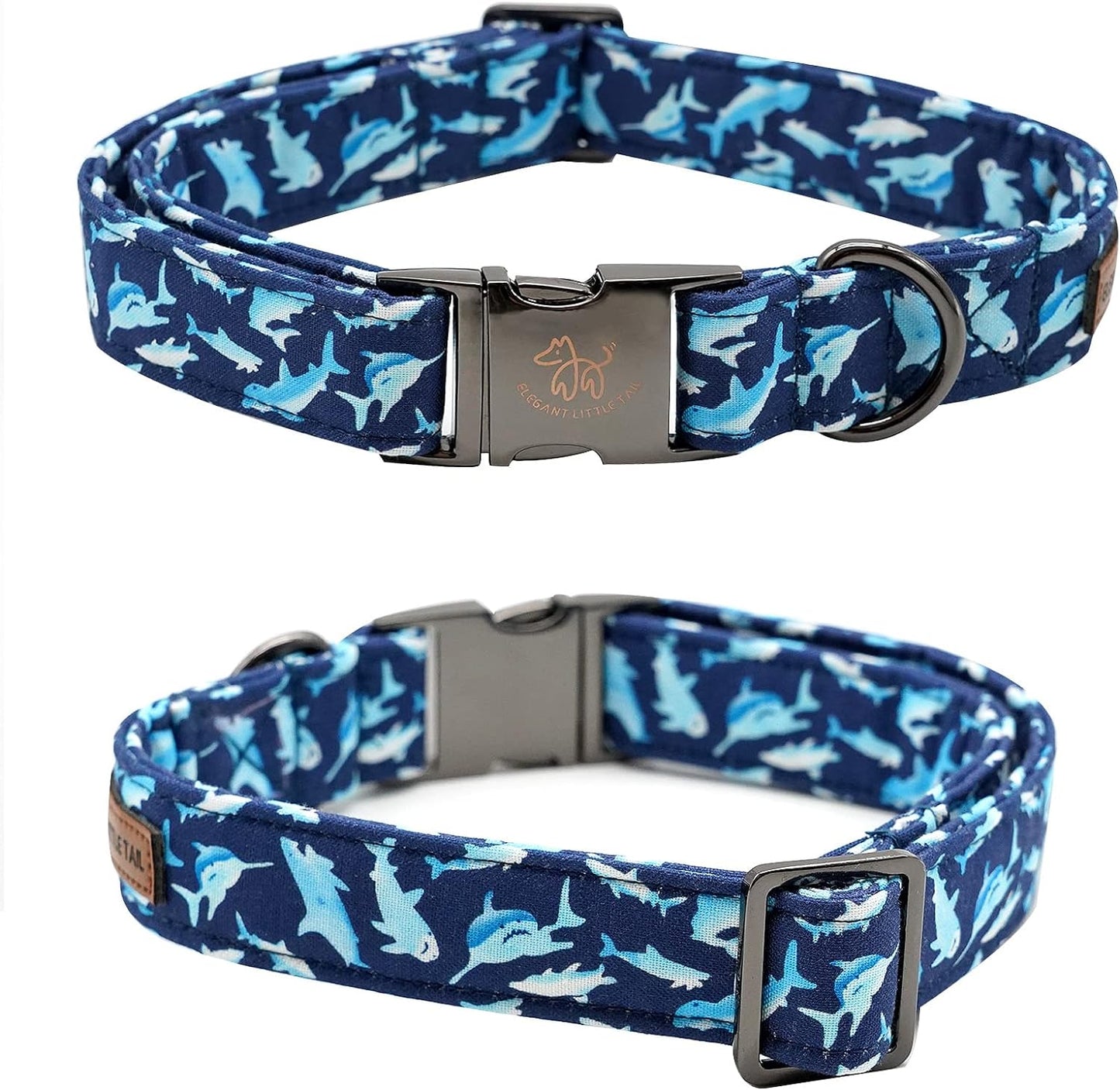 Elegant Little Tail Bowtie Dog Collar - Shark Print, Adjustable for Small Dogs