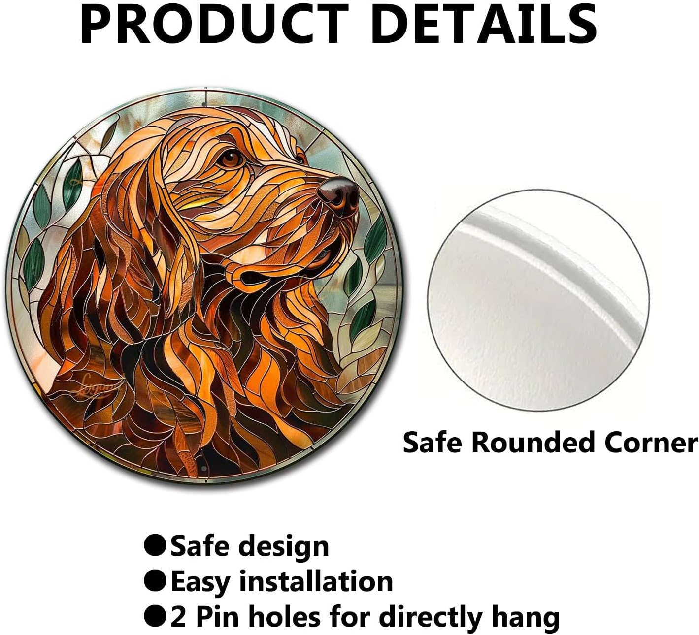 Lygond Metal Sign Tin Sign Circular Stained Glass Dog Outhouse Wall Decor For Pet 8×8 Inches