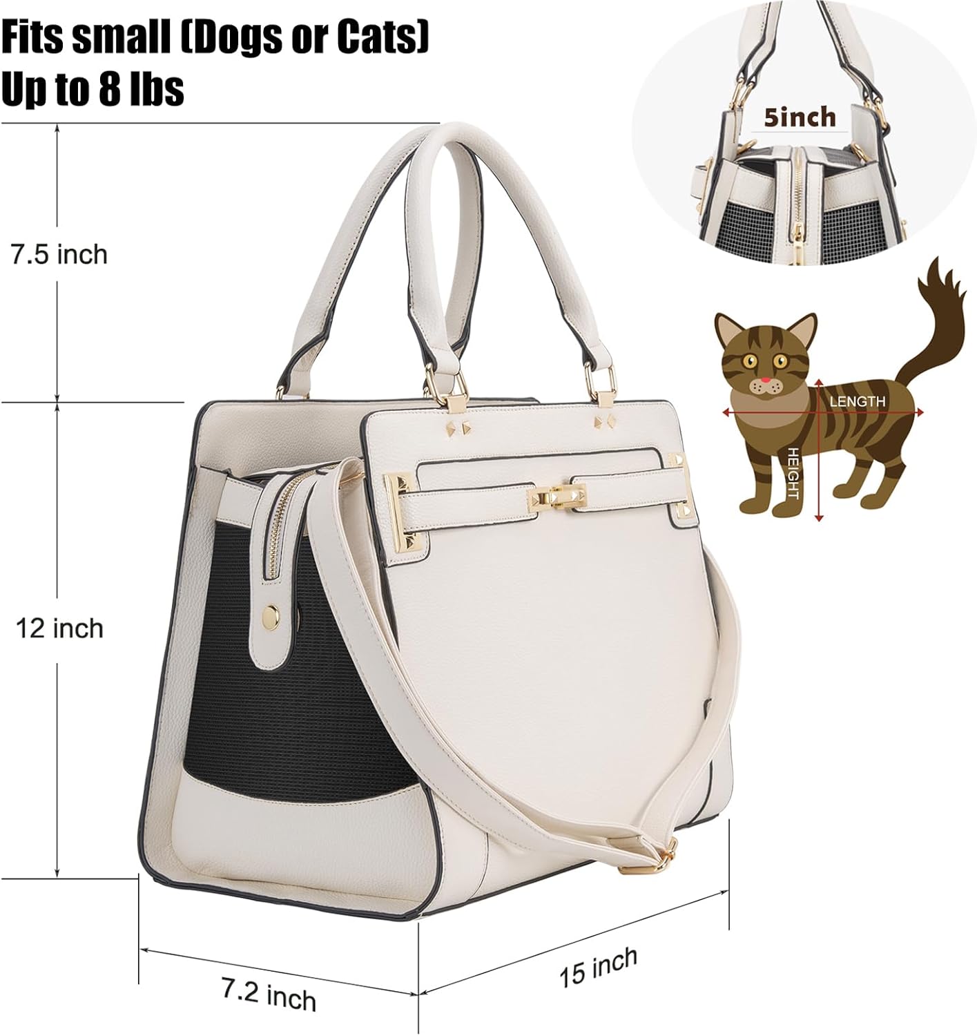 Fashion Pet Carrier Dog Cat Carrier Purse Soft-Sided Leather Handbag Pet Tote Bag for Small Dogs Puppy and Cats TSA Airline Approved (Beige)