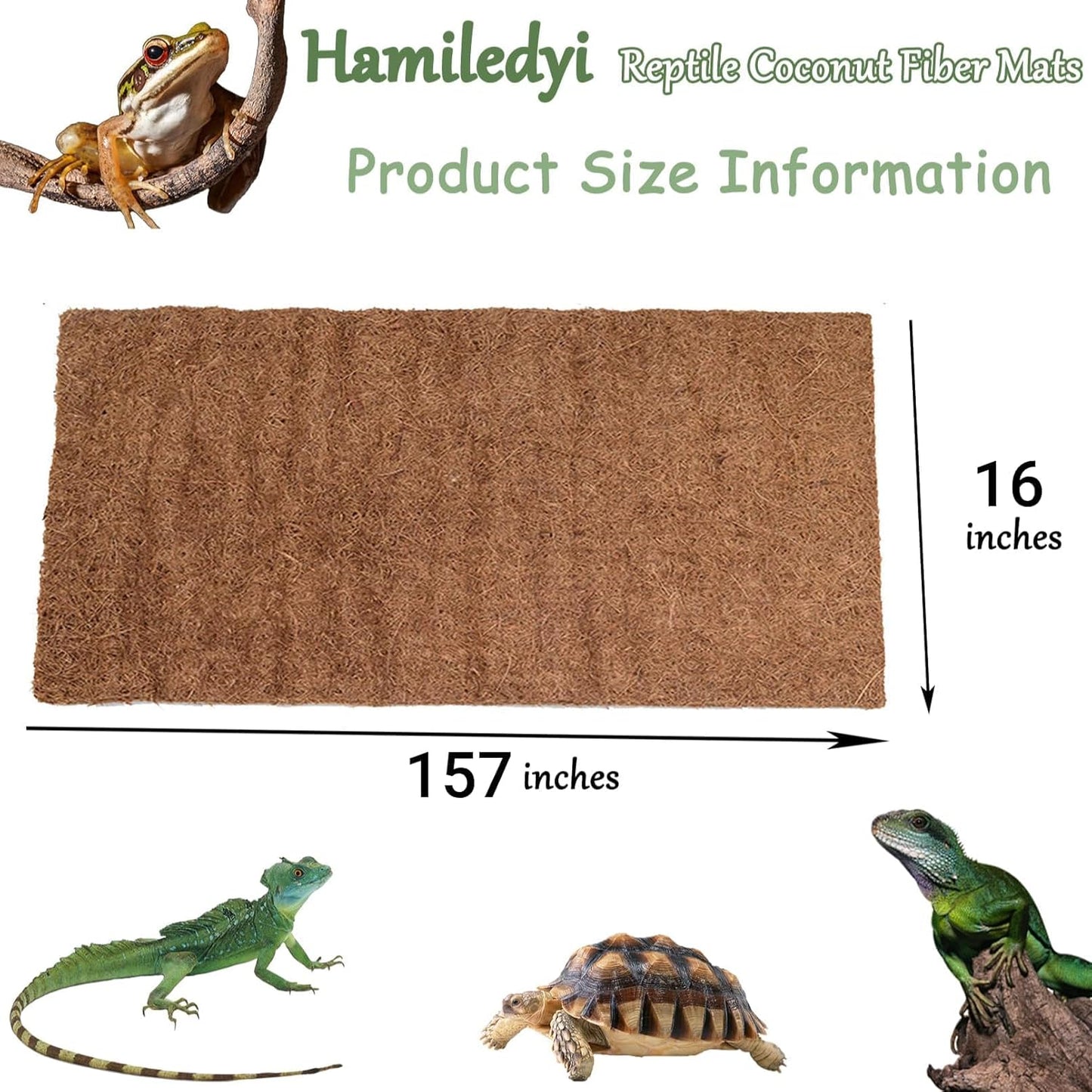 Hamiledyi Reptile Carpet 157" L x 16" W Natural Coconut Fiber Tortoise Carpet Mat for Pet Terrarium Liner Reptile Supplies for Lizard Snake Chameleon Turtle Bedding Bunny Rabbit Mat