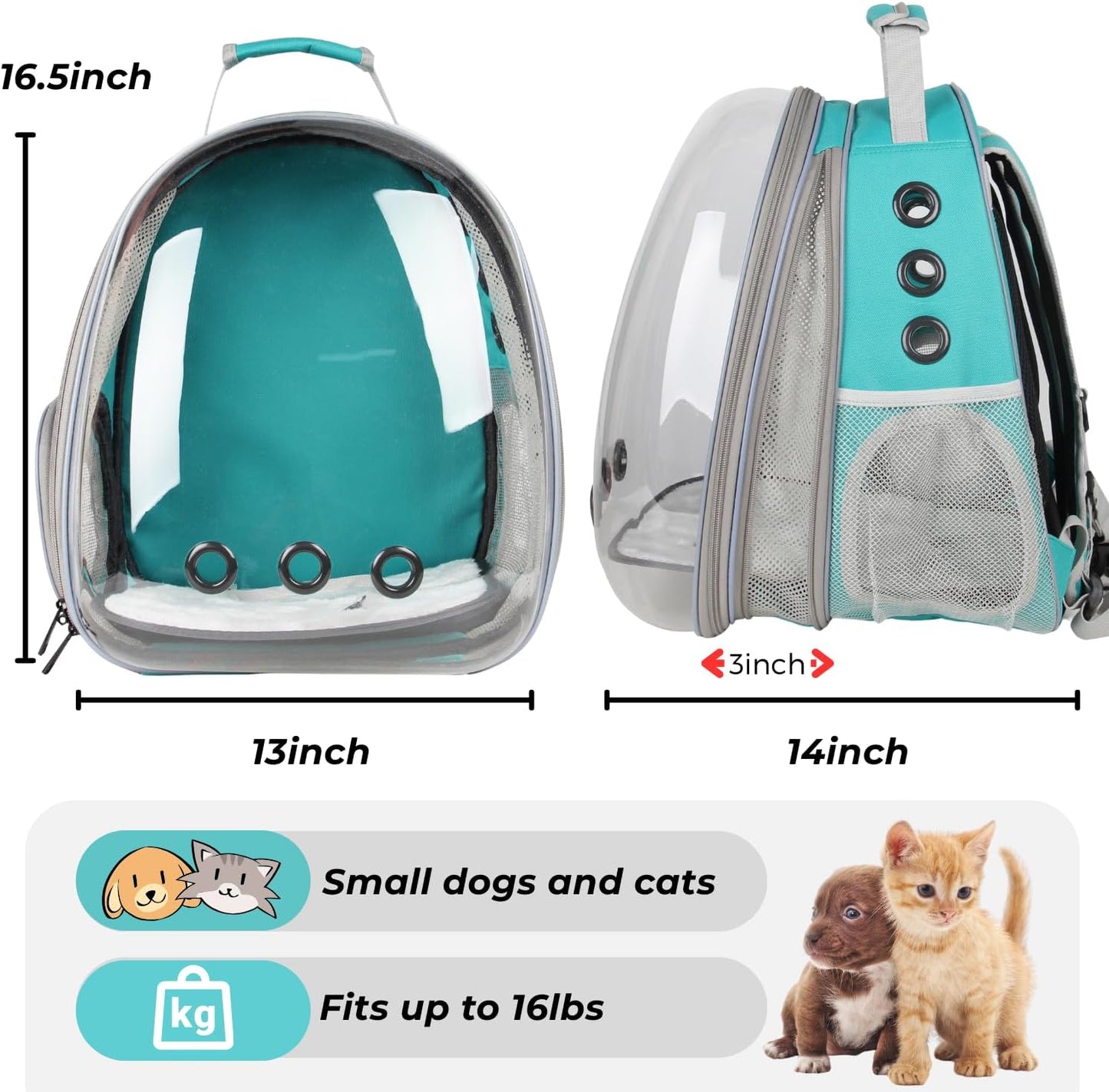 Lollimeow Cat Carrier Backpack, Bubble Expandable Backpack Carrier, Pets and Small Dogs,Airline-Approved, Designed for Travel, Hiking, Walking & Outdoor Use (Front Expandable-Green)