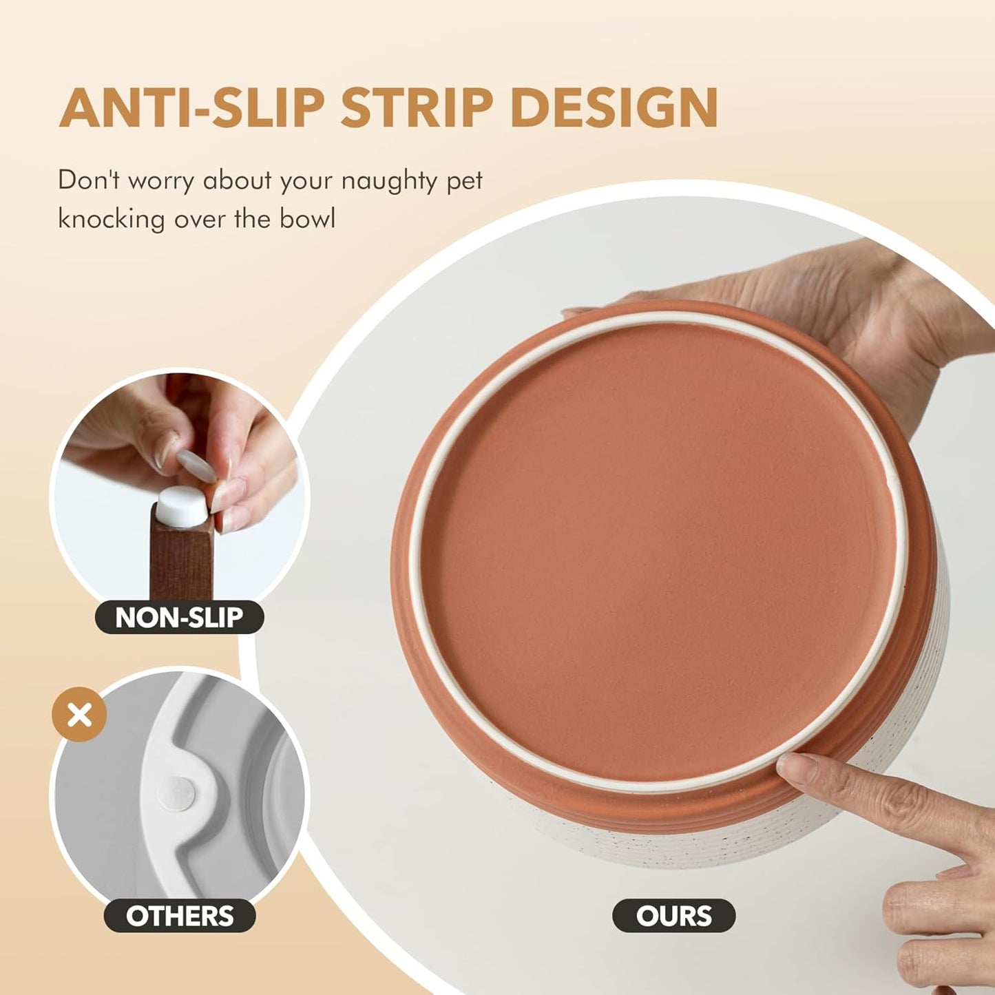 Ceramic 6.1inch Raised Dog and Cat Bowl Set, 2 Heights Elevated Wooden Stand for Small Breed Dogs, Weighted Pet Food and Water Dishes(6.1'',28.7oz, Vanilla White)