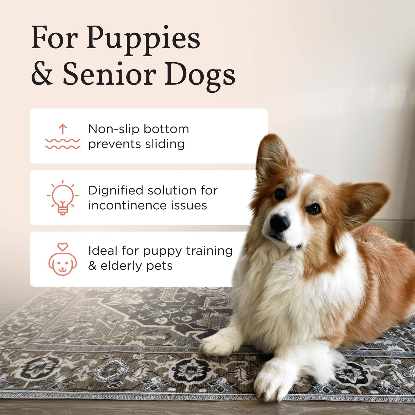 Lovewag Washable Pee Pads for Dogs - Decorative 24x16 Waterproof Dog Potty Pads - Non-Slip, Super Absorbent, Machine Washable - Stylish Floor Cover for Senior Dogs & Puppies - 2 Pack (Blushing Rose)