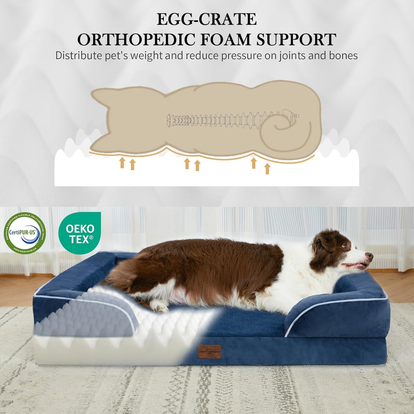 Comfort Expression Small Dog Beds Waterproof Cat Beds Orthopedic Foam Sofa Beds for Small Dogs Comfy Pet Bed with Washable Removable Cover & Non-Slip Bottom(XX-Small,Navy Blue)