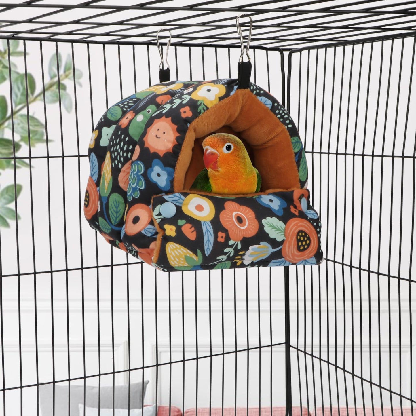 Wontee Bird Nest House Winter Warm Snuggle Hut Bird Bed Hanging Hammock for Parrots Budgies Parakeets Caique Senegal Cockatiels Conures (Small, Black)