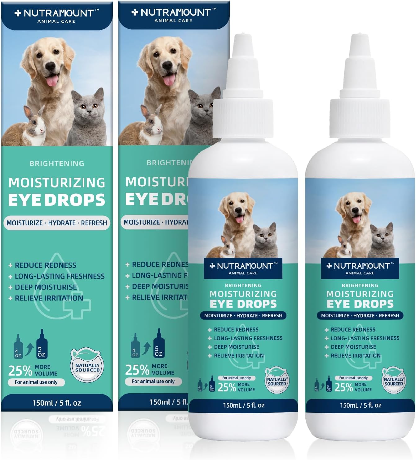 Moisturizing Eye Drops for Dogs, Cats, and Livestock 150ML/5 fl. oz Dry Eye Solution Twin Bottle Set
