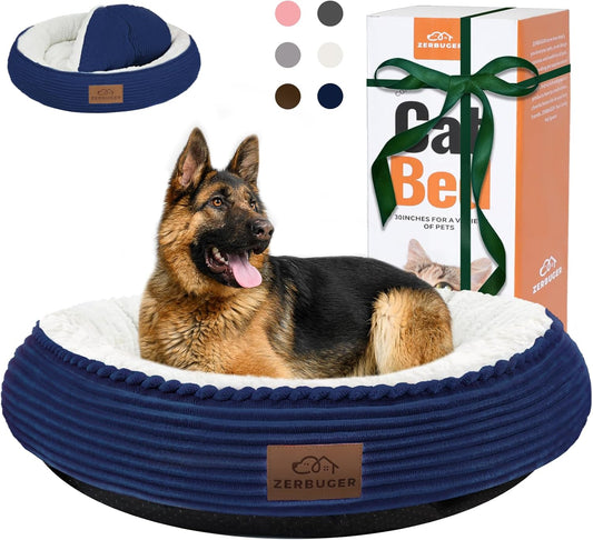 30in Dog Bed Sofa for Small/Medium/Large Dogs, Machine Washable Supportive Foam Pet Couch with Washable Removable Mat and Non-Slip Bottom, Pet Cuddler for Indoor/Outdoor/Car/Cage, Navy Blue