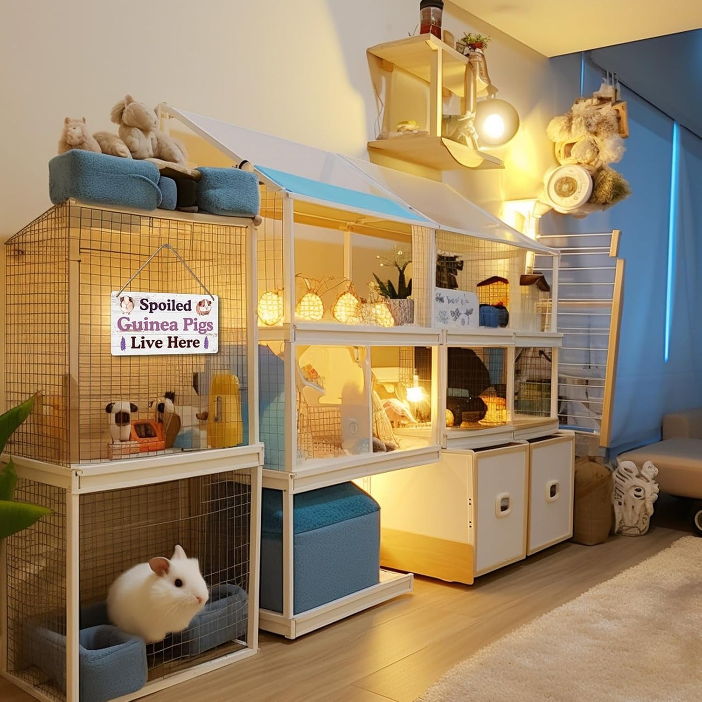 Big Hamster Ball & Guinea Pig Hideout - Stuffed Animals & Accessories for Guinea Pig Cage - 12x6 In Wooden Sign