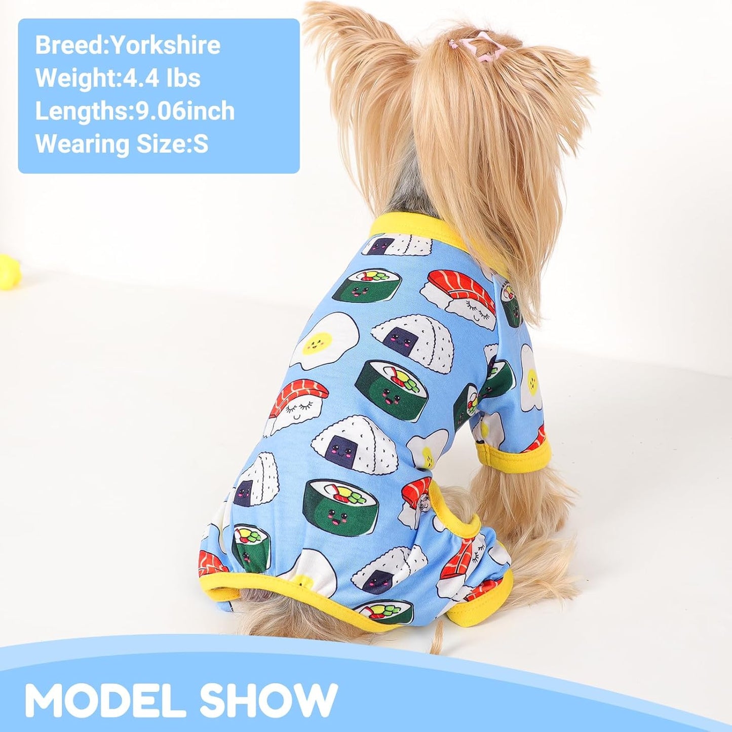 Dog Pajamas Small Sized Dogs Stretchable Summer Dog Clothes Pjs 4 Legs Girl Boy Cute Soft Puppy Outfits Doggie Cat Jammies Jumpsuit Sleeper for Pet (Bread, Small)