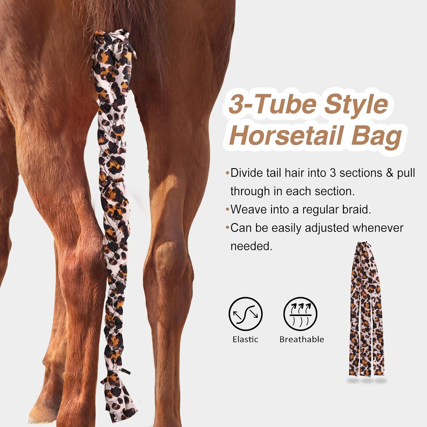 Harrison Howard 3 Tube Stretchy Fabrics Adjustable Closure Lightweight Horse Tail Bag for Horses Braid-in Tail Bag