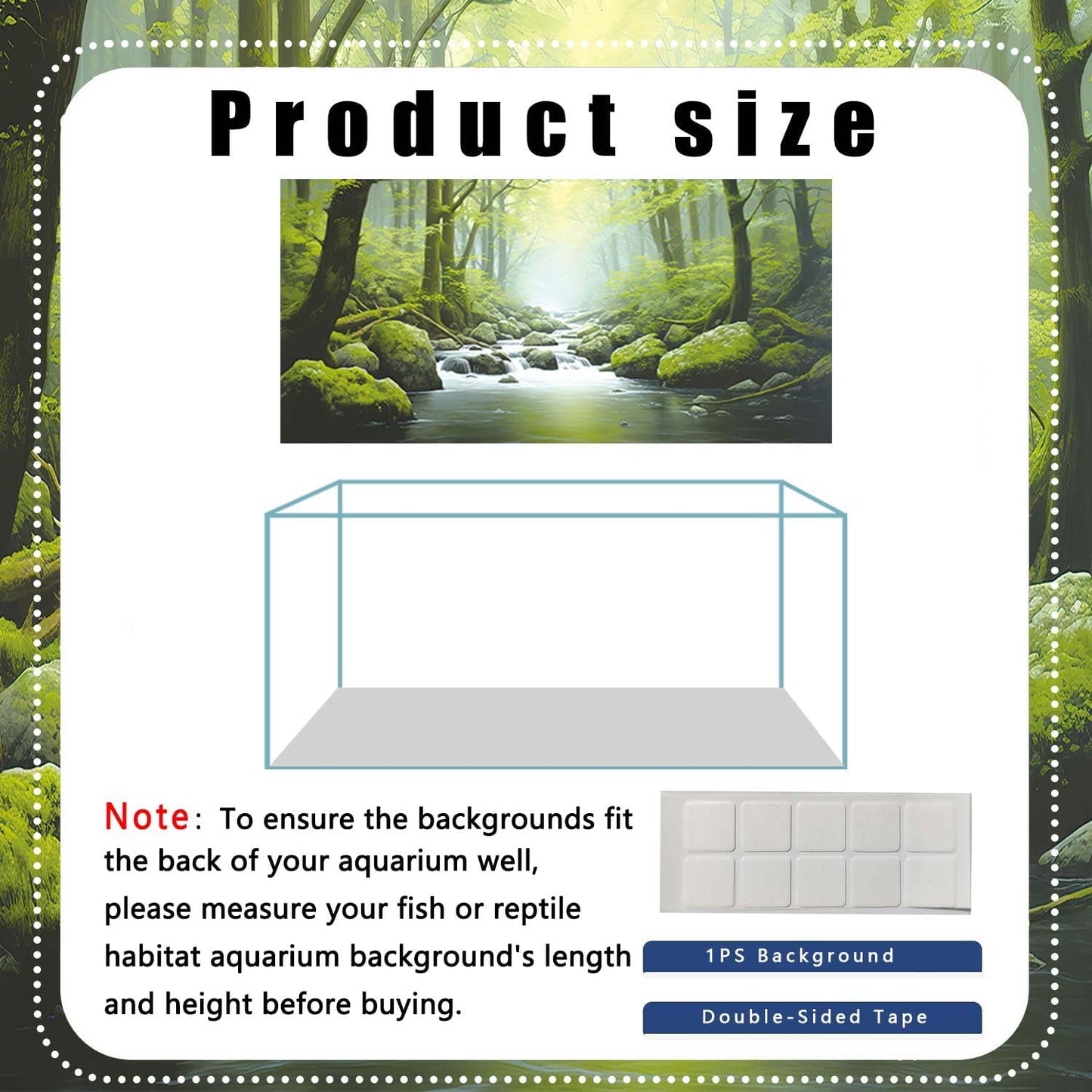 72X18IN Tropical Forest Terrarium Background, Natural Green Forest Tree Reptile Habitat Background, Misty Rainforest Aquarium Background, with 8 EVA Double-Sided Tape