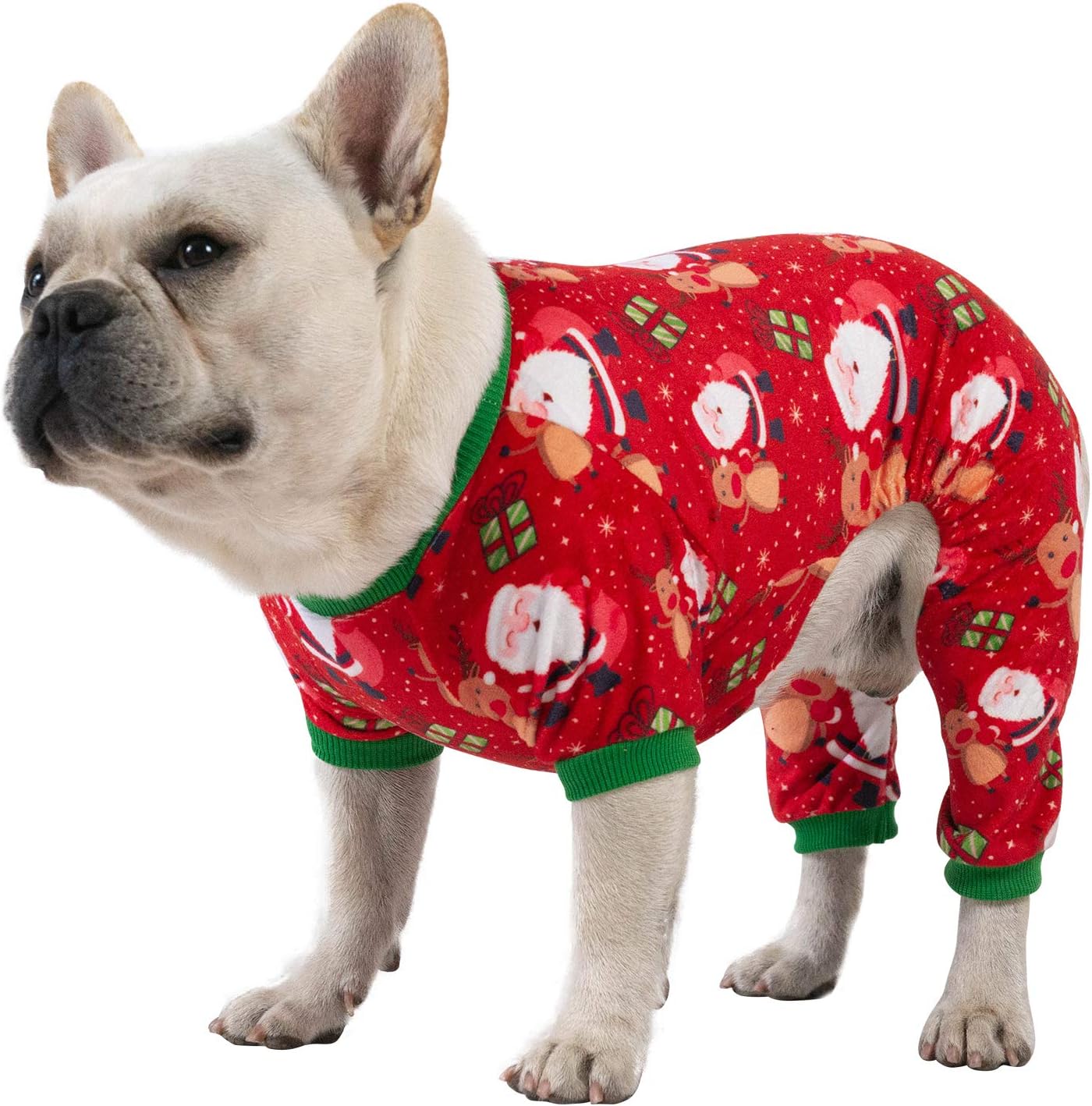 CuteBone Small Dogs Christmas Outfit Soft Puppy Onesies Pjs Dog Pajamas Pet Coat Cat Apparel Comfy Doggie Jumpsuit Bodysuit for All Seasons P135L