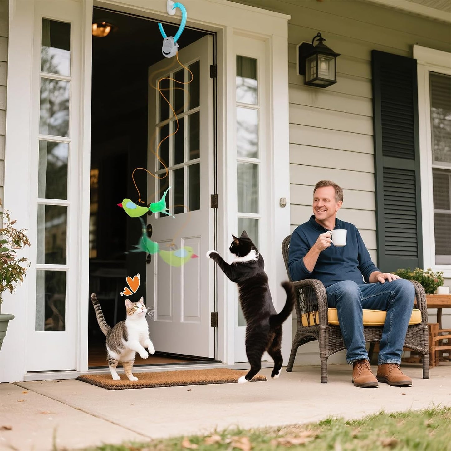 Interactive Cat Toys for Indoor Cats Automatic Electric Flying Bird Feather Wand Toy - Best Kitten & Adult Cat Enrichment Stimulation Toy Hanging Electric Kitty Toys for Bored Cats（Blue White）