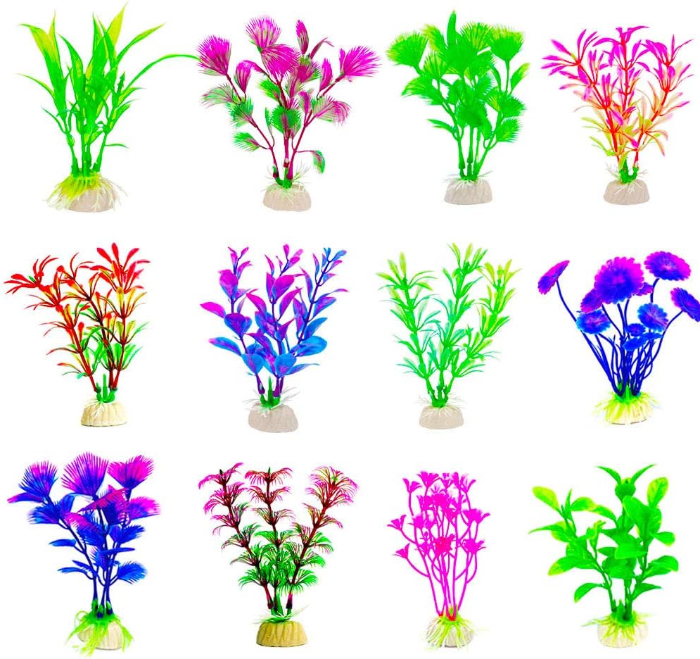 CousDUoBe 12 Pack Artificial Aquarium Plants, Fish Tank Decorations Home Décor（4.5 to 5 inches Tall）