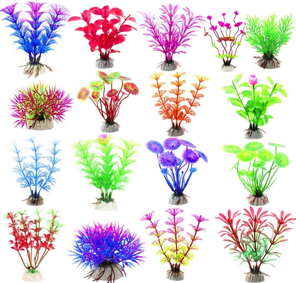 CousDUoBe 17 Pack Fish Tank Plants, Small Aquarium Plants Artificial, Used for Household and Office Aquarium Decoration