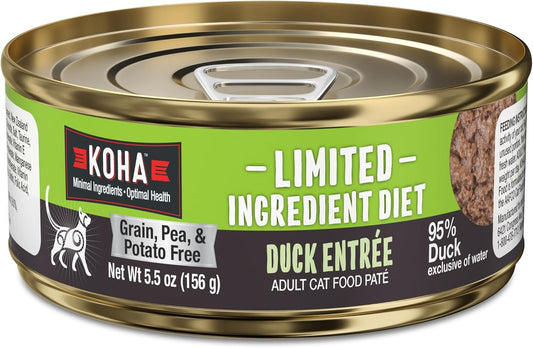 KOHA Limited Ingredient Diet Duck Pate for Cats - Single Meat Wet Cat Food for Sensitive Stomachs - Pate Cat Food with No Fillers - 5.5oz Pack of 24