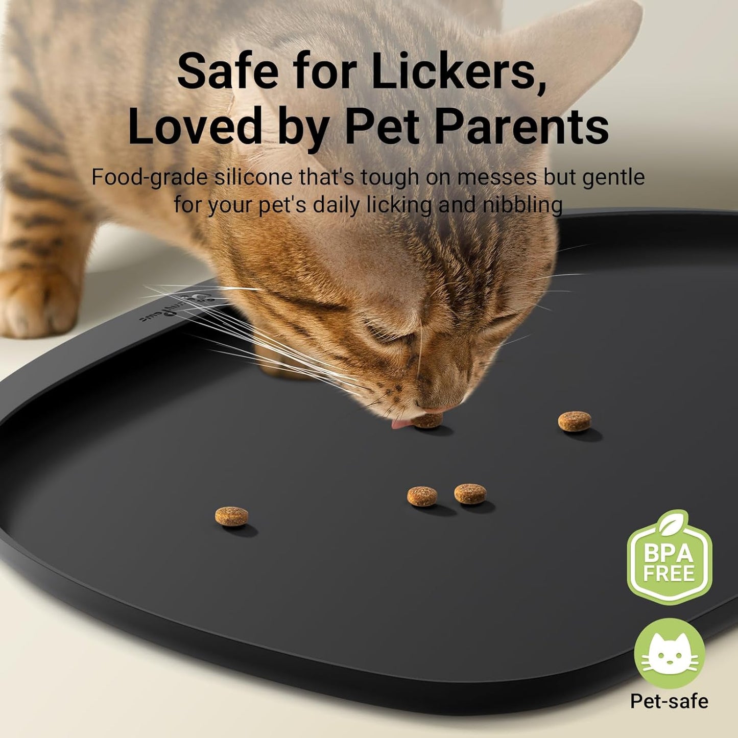 DownyPaws Dog Food Mats for Floors Waterproof, BPA Free Silcone Dog Bowl Mat, Non-Slip Pet Feeding Mat with High Raised Edge, Cat Placemat for Messy Drinkers, 18"×12.5", Black