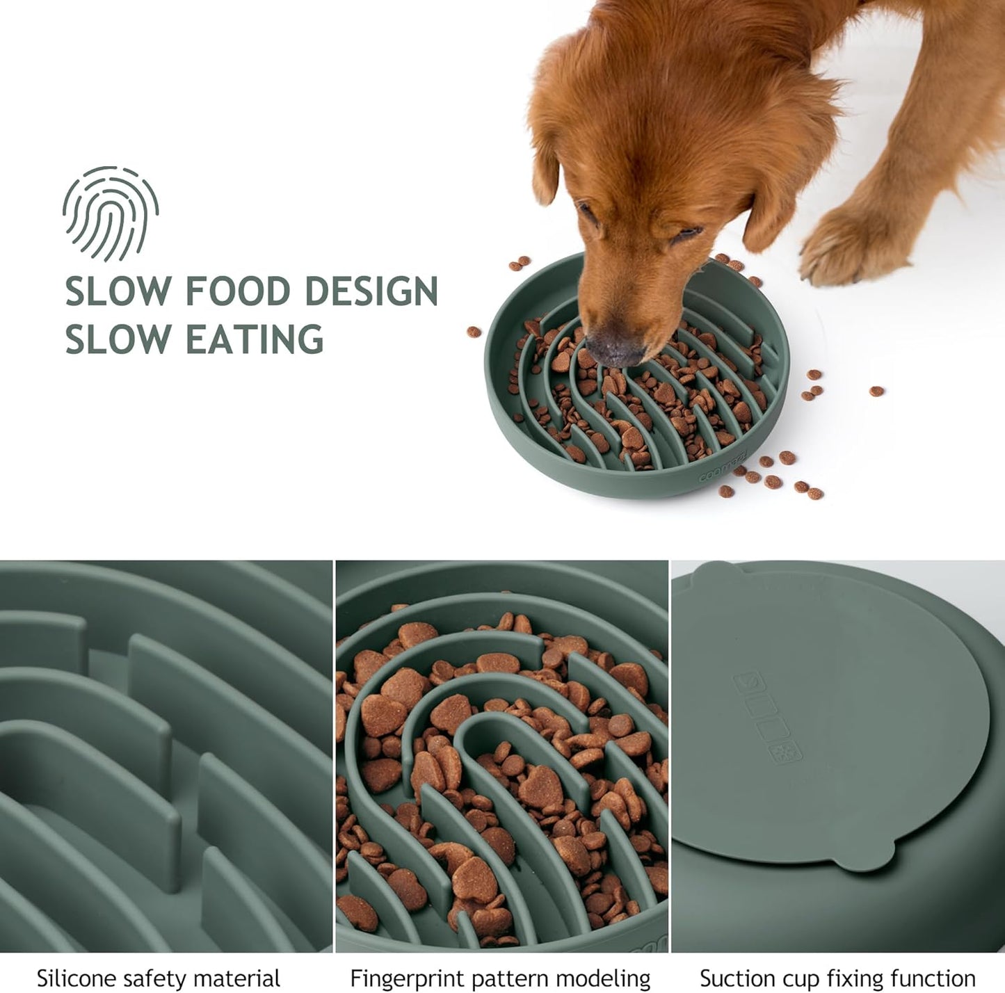 Coomazy Large Silicone Slow Feeder Dog Bowls, Interactive Puzzle Toy for Pets Food Training, Keeps Dogs Busy, Prevents Puppy Overeating (Dark Green, Large: 3.2Cup)