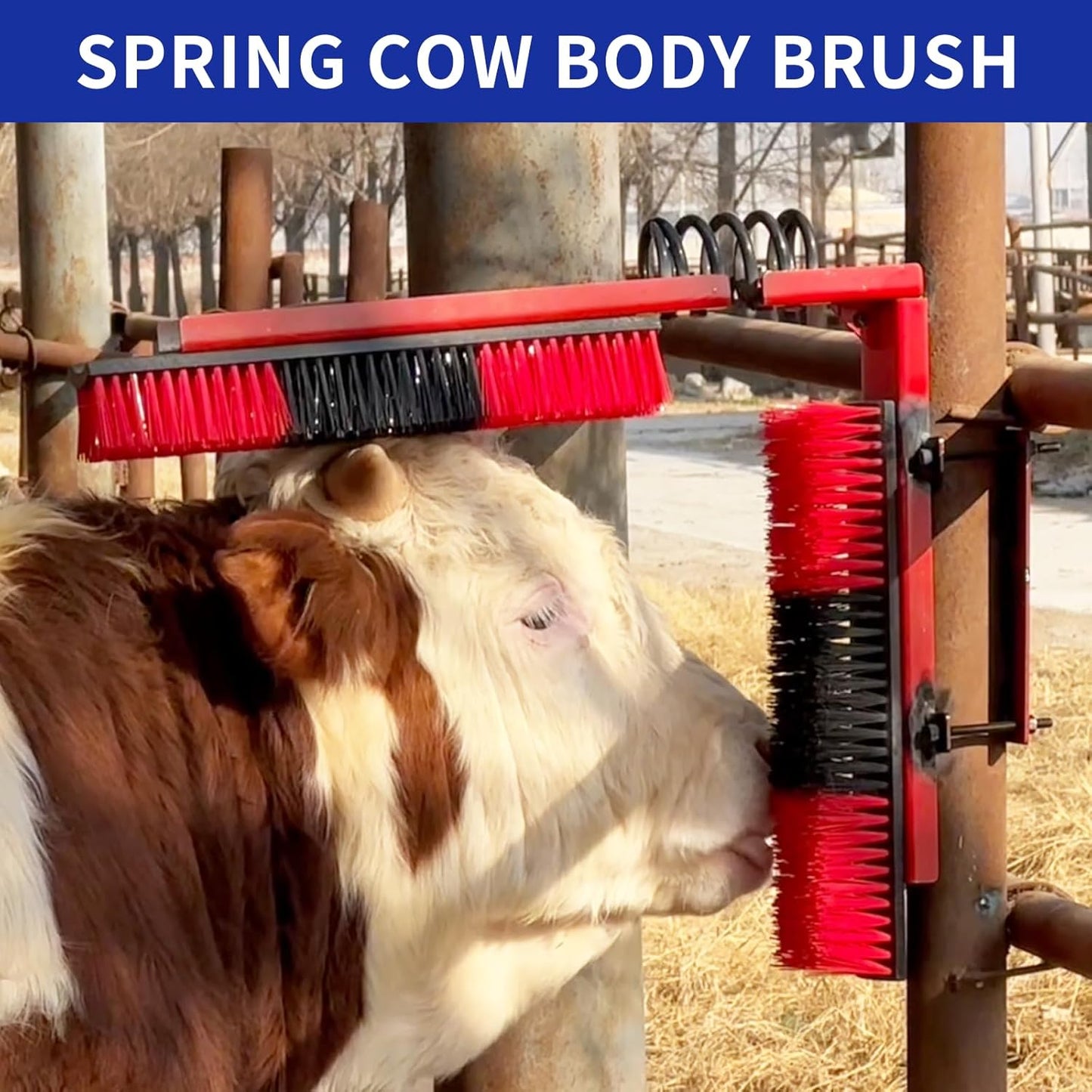 Livestock Scratch Brush With Spring Iron Holder，Animal Back Scratching Brush For Cow,Cattle,Sheep, Horses,Pigs，Massage Grooming Tool