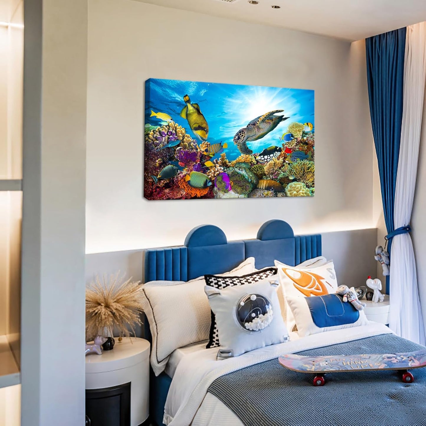 Large Wall Decor Colorful Sea Underwater World Coral Sea Turtle and Tropical Fish Painting Gallery Wrapped Ready to Hang Picture Artwork for Living Room Kids Nursery Room 28"x40"