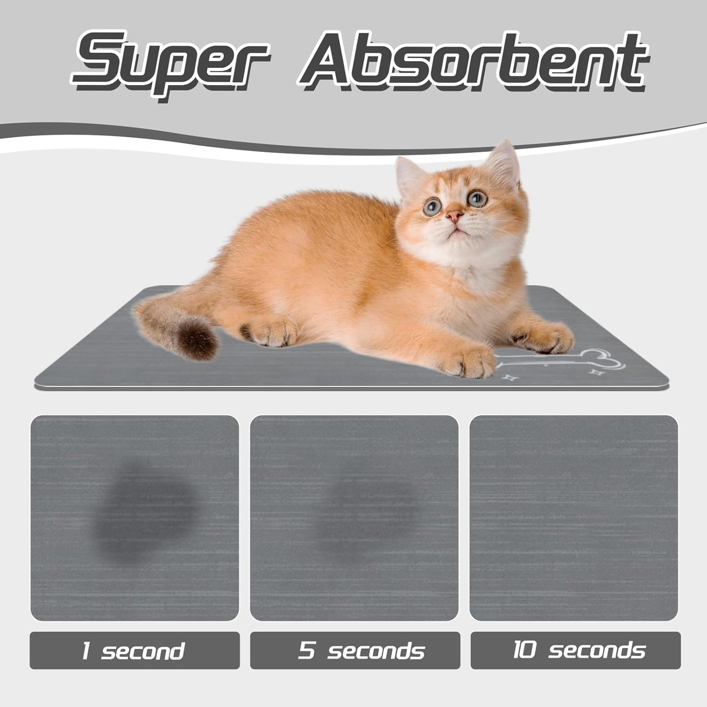 Le courant Dog Cat Feeding Mat,Water Absorbent, Non Slip Placemat for Pets Bowl and Water,100% Waterproof Feeding Mats for Multiple Breeds.Grey.Bone Printing