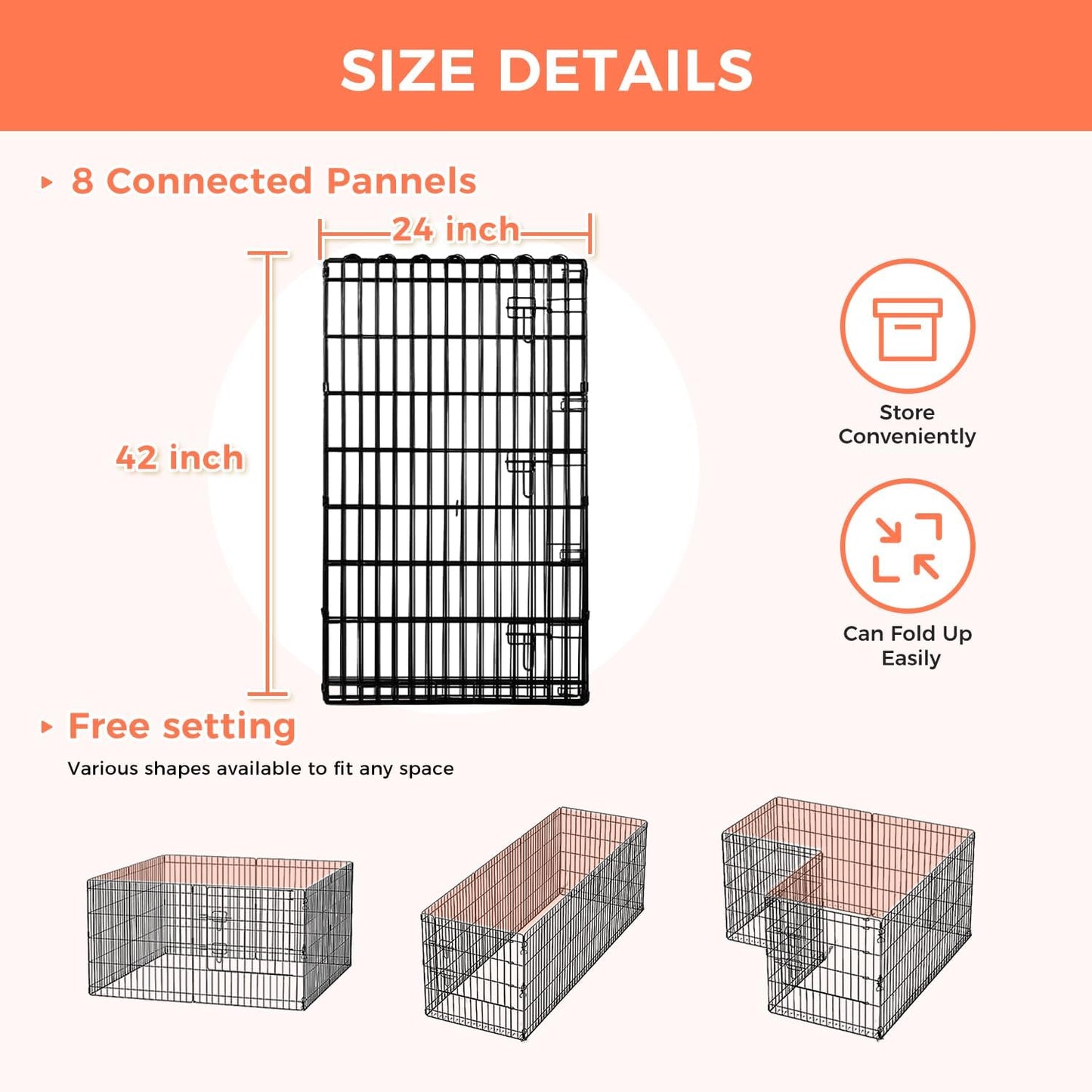 Foldable Dog Playpen 42" Height 8 Panels Metal Exercise Pen with Door - Indoor/Outdoor Dog Play Pen for Medium-Large Dogs, Portable Pet Fence for Yard Garden Camping, Black