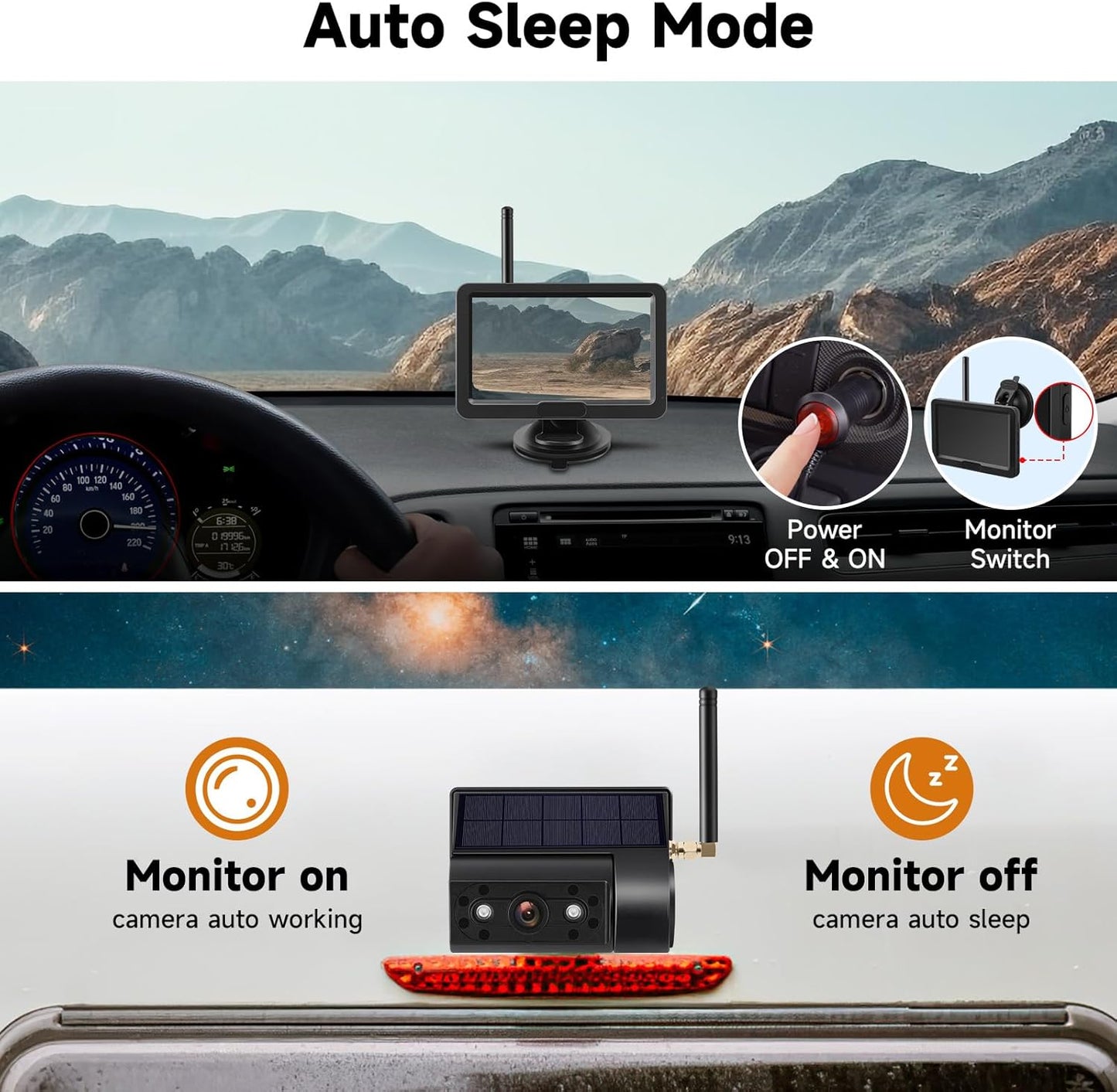 Magnetic Solar Wireless Backup Camera with 5” HD Monitor No Wiring Rechargeable Battery IP68 IR Night Vision Rearview Camera System for Car RV Truck 5th Wheels Skid Steer Horse Trailer Hitch Camera