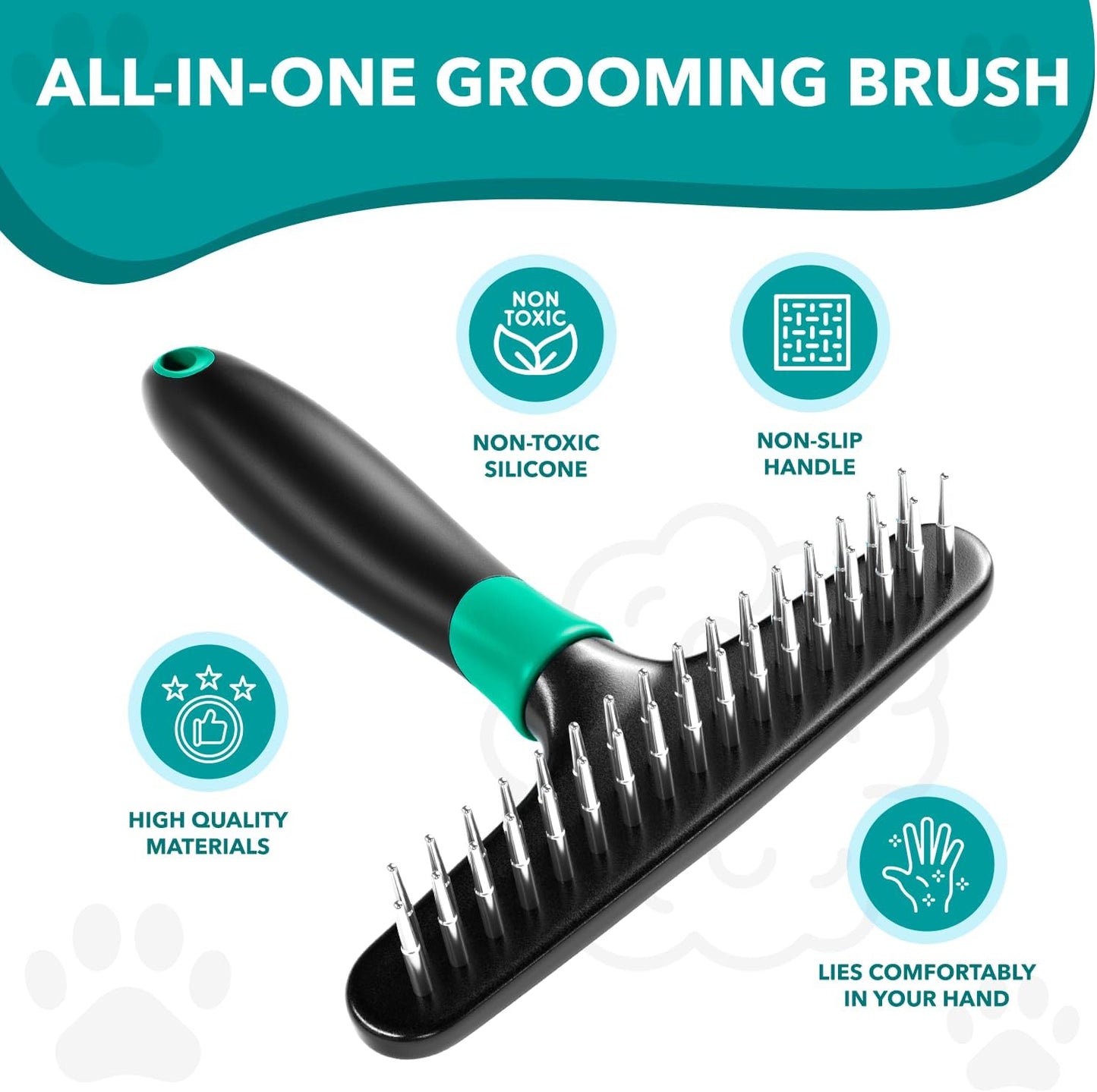Deshedding Brush Comb - Undercoat Rake for Dogs, Cats, Short, Long Hair Coats - Double Row Stainless Steel Pins - Reduce Shedding by 90% (Green)