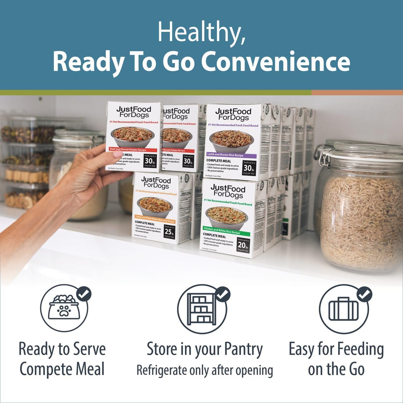 JustFoodForDogs Pantry Fresh Dog Food Variety Pack, Complete Meal or Topper, Beef, Chicken, Turkey, & Lamb Human Grade Recipe - 12.5 oz (Pack of 8)