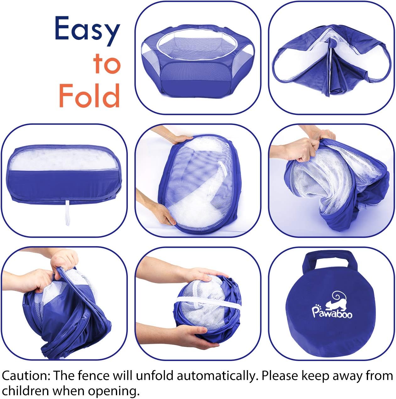 Pawaboo Small Animals Playpen, Waterproof Small Pet Cage Tent with Zippered Cover, Portable Outdoor Yard Fence with 3 Metal Rod for Chick/Kitten/Puppy/Guinea Pig/Rabbits/Hamster/Chinchillas,Indigo