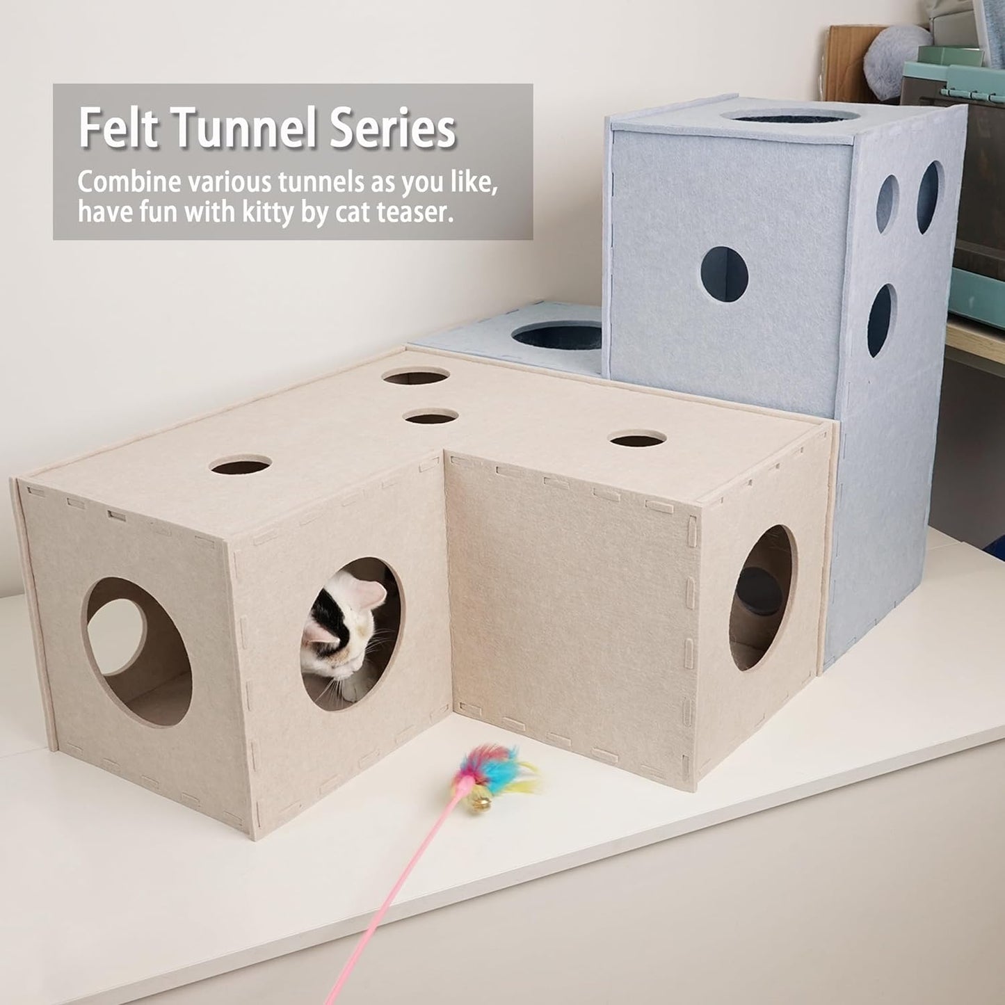 PETKARAY Felt Cat Puzzle Toy, Interactive Cat Toys for Indoor Cats, Interactive Maze for Kitten Felt Puzzle Box with Ball, Grey