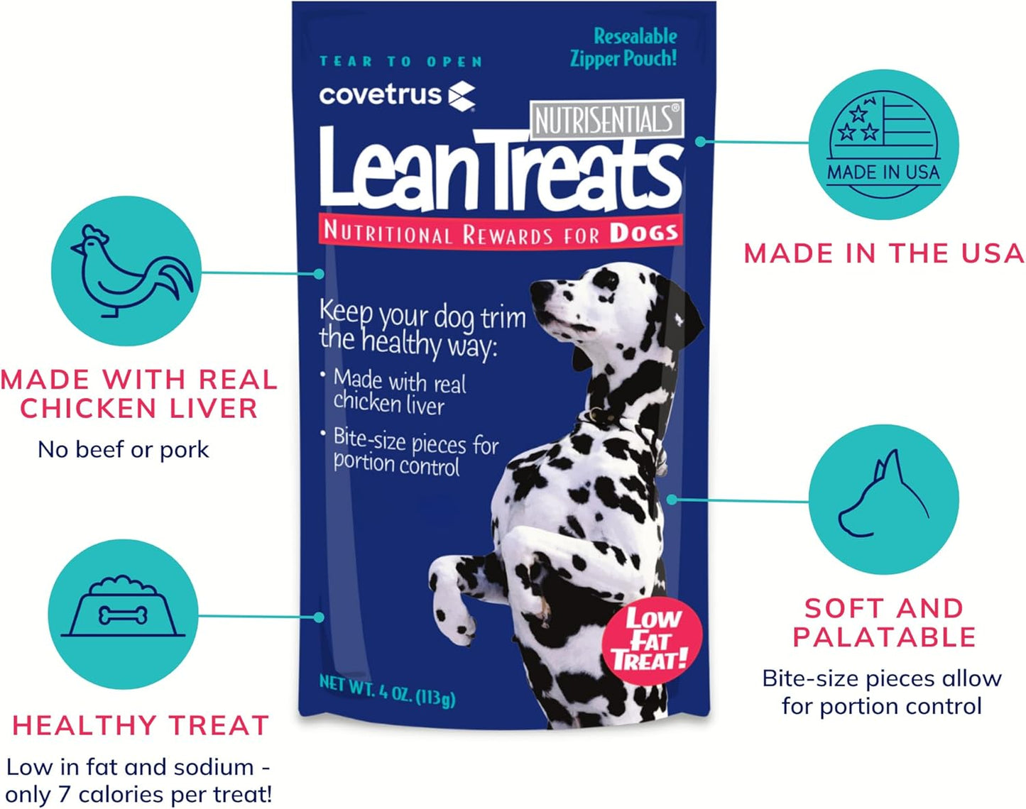 Covetrus Nutrisential Lean Treats for Dogs - Small, Medium & Large Dogs (K9) - Nutritional Low Fat, Bite-Size - Soft Chicken Flavor - 10 Pack - 4oz