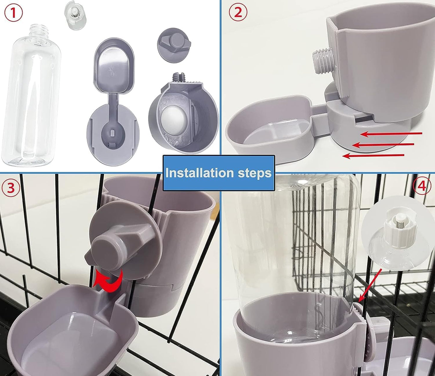 kathson 2Pcs Rabbit Water Bottle 17 OZ Bunny Hanging Water Fountain Automatic Guinea Pig Water Dispenser No Leak Drinking Feeder for Bunny Chinchilla Hamsters Cat Dog Small Animals(Grey)