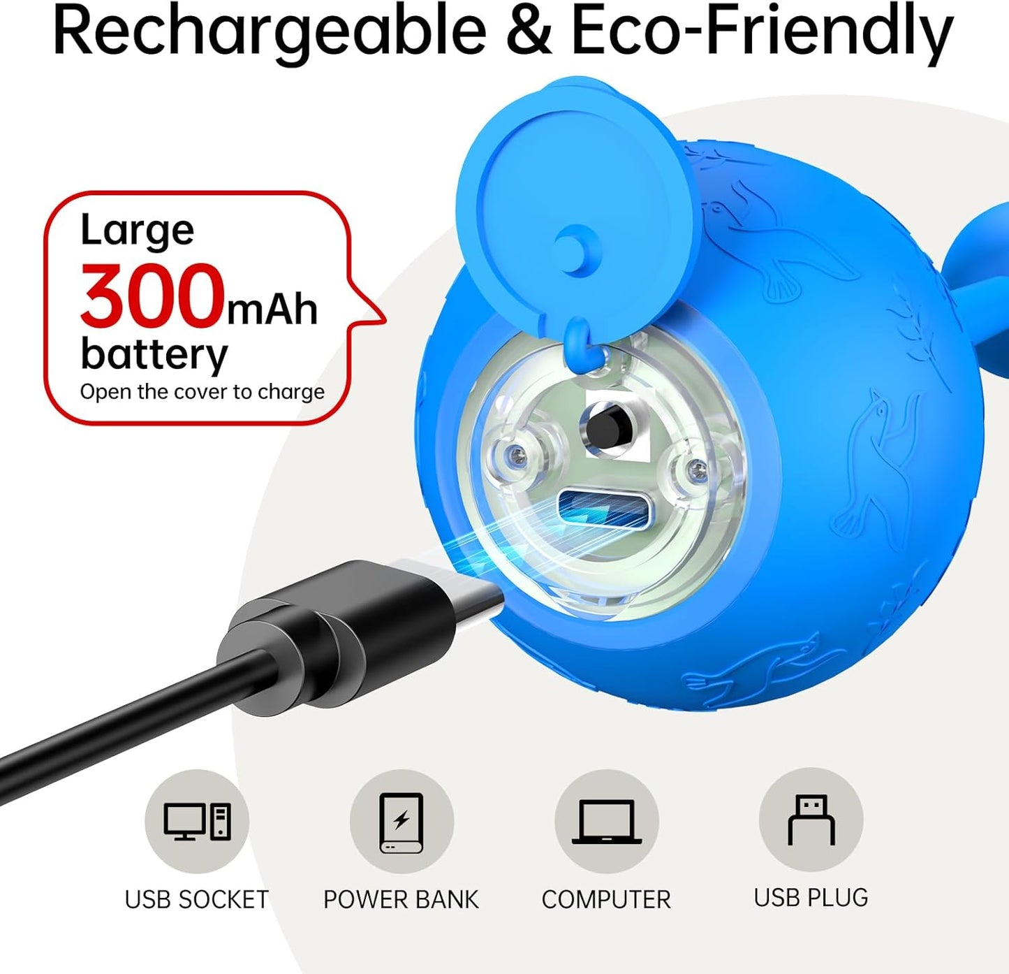 Interactive Cat Toy for Indoor Cats,Automatic Electric Self Rotating Ball with Chirping, Led Light and Long Tail for Motion Activated, Smart Spinning Ball for Fun Exercise, Blue