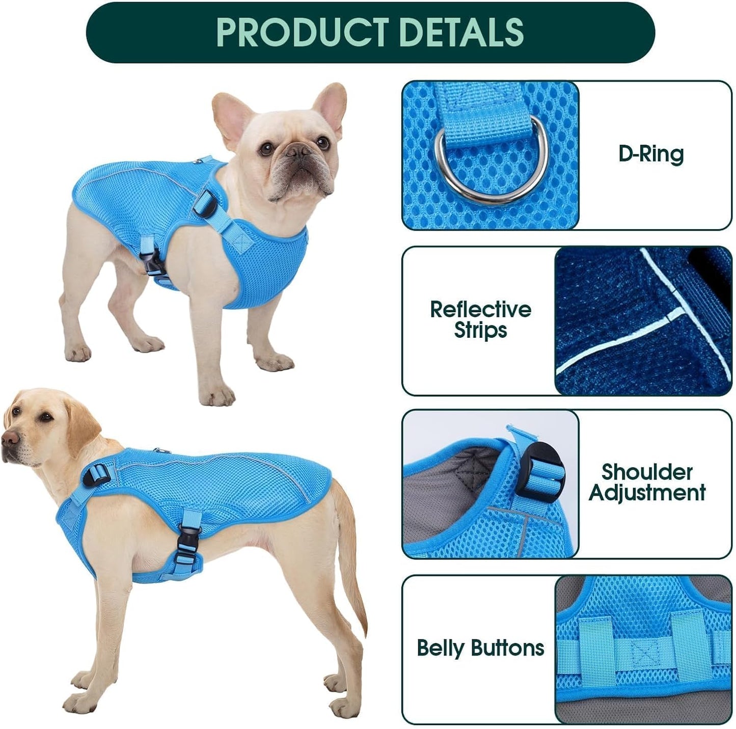 Kuoser Dog Cooling Vest, Puppy Cooling Coat,Breathable Cool Coat for Medium Dogs, Pet Jackets Reflective Summer Essentials Blue M