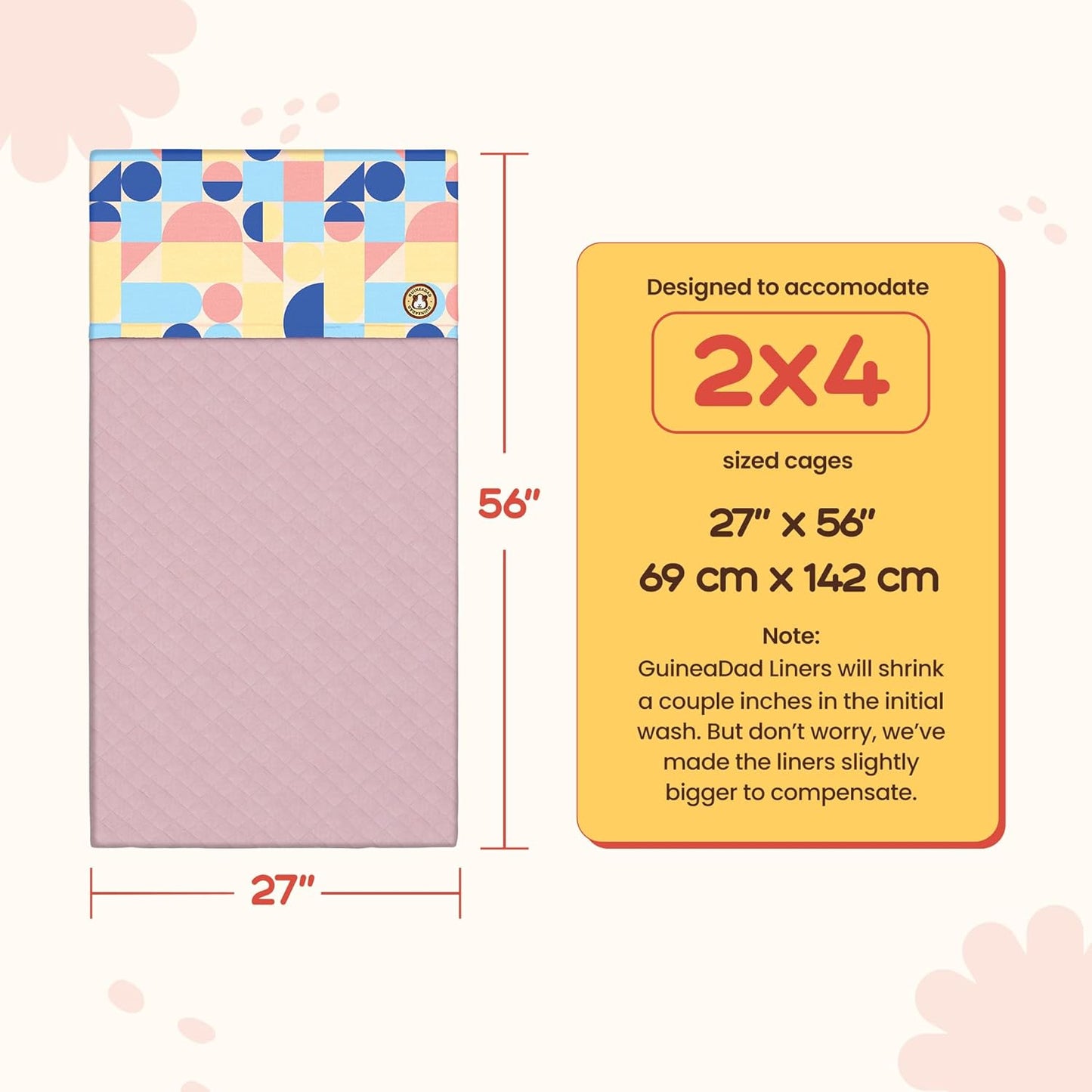 GuineaDad Premium Liner – Fleece Guinea Pig Cage Liner – Ultra-Plush Reusable Fleece Bedding with Waterproof Bottom – Extra Absorbent Liner for 2x4 C&C Cage (Peach Pie)