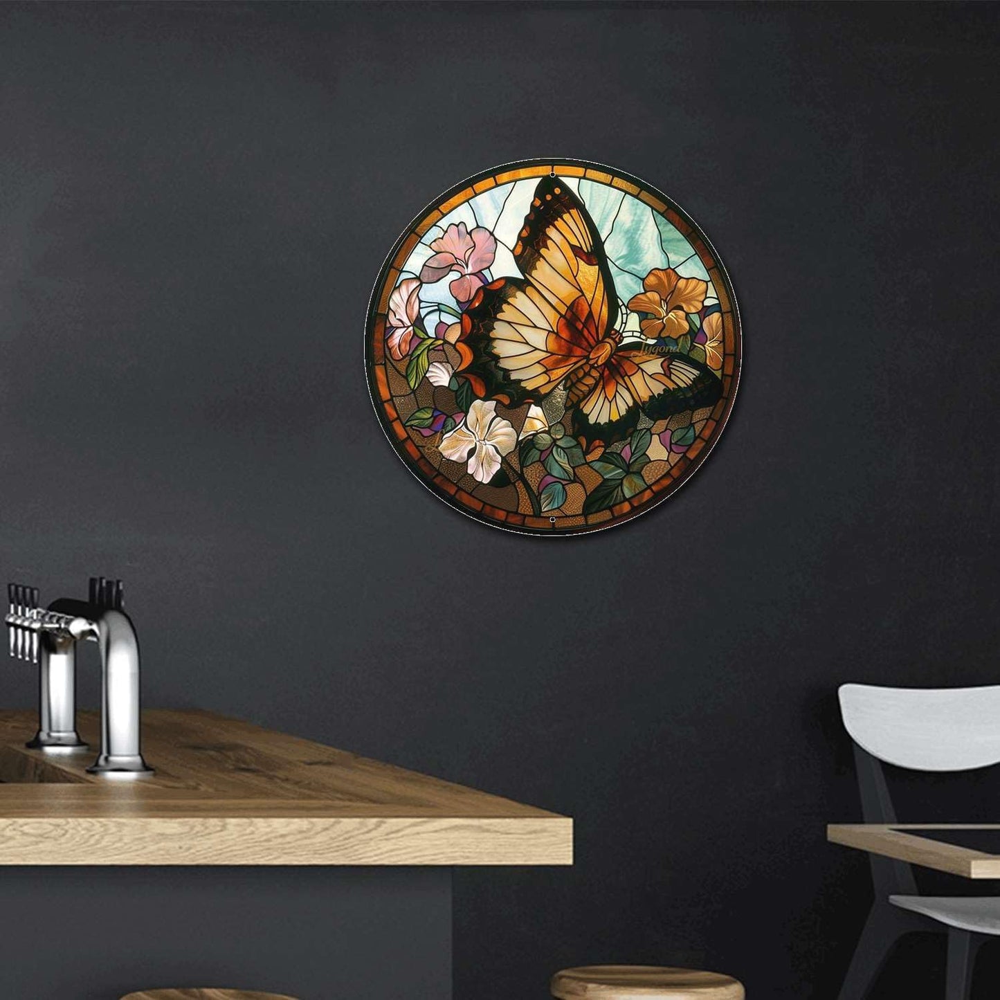 Lygond Metal Butterfly Stained Glass Tin Sign for Garage 88 Inches