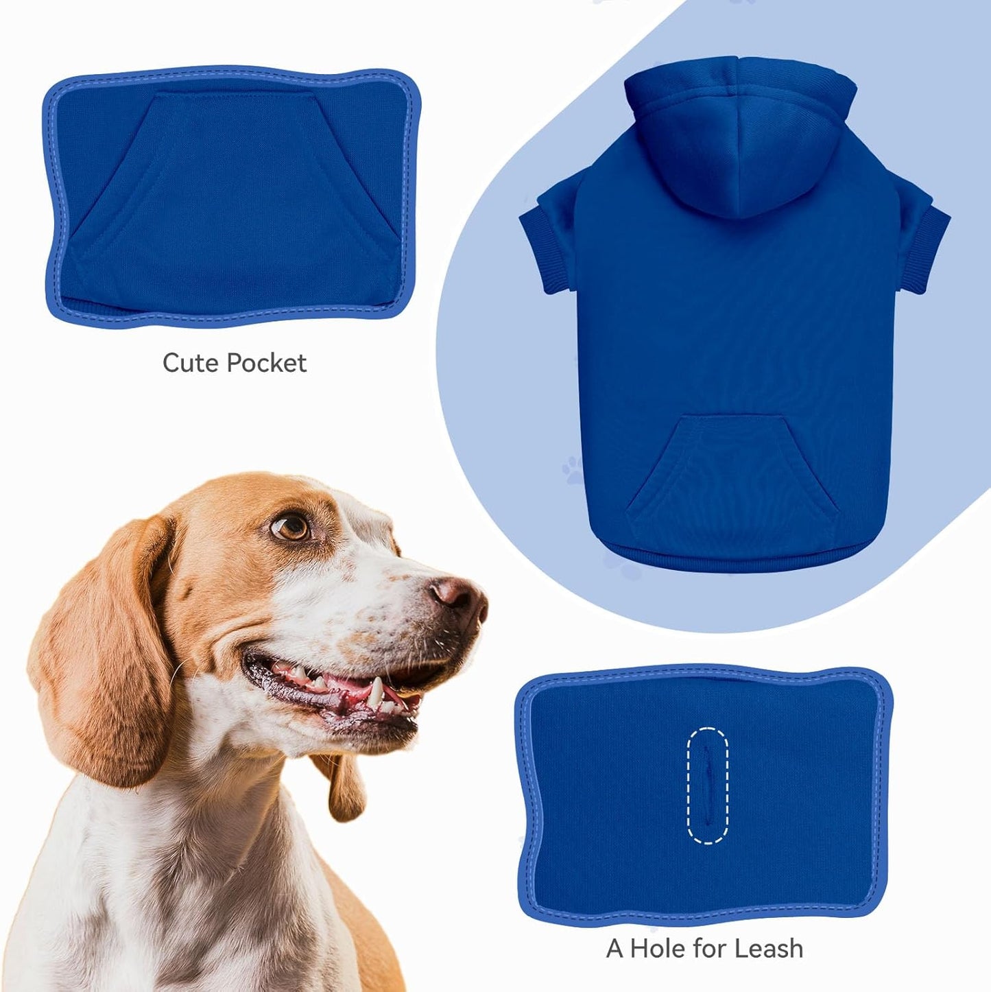 Dog Sweaters for Small Dogs Dog Hoodie Pet Sweater Solid Soft Brushed Fleece Pet Clothes Hoodie Sweatshirt with Pocket(Blue-S)