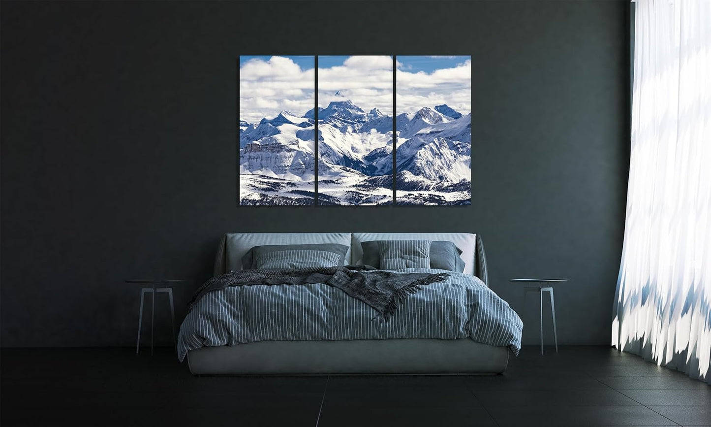 Nature Wall Art Prints - Ocean Forest Mountain Lake Canvas Landscapes - Small to Extra Large Living Room Bedroom Kitchen Bathroom Décor (Snowy Mountains Landscape, 55L" x 83W"- 3 Panels)