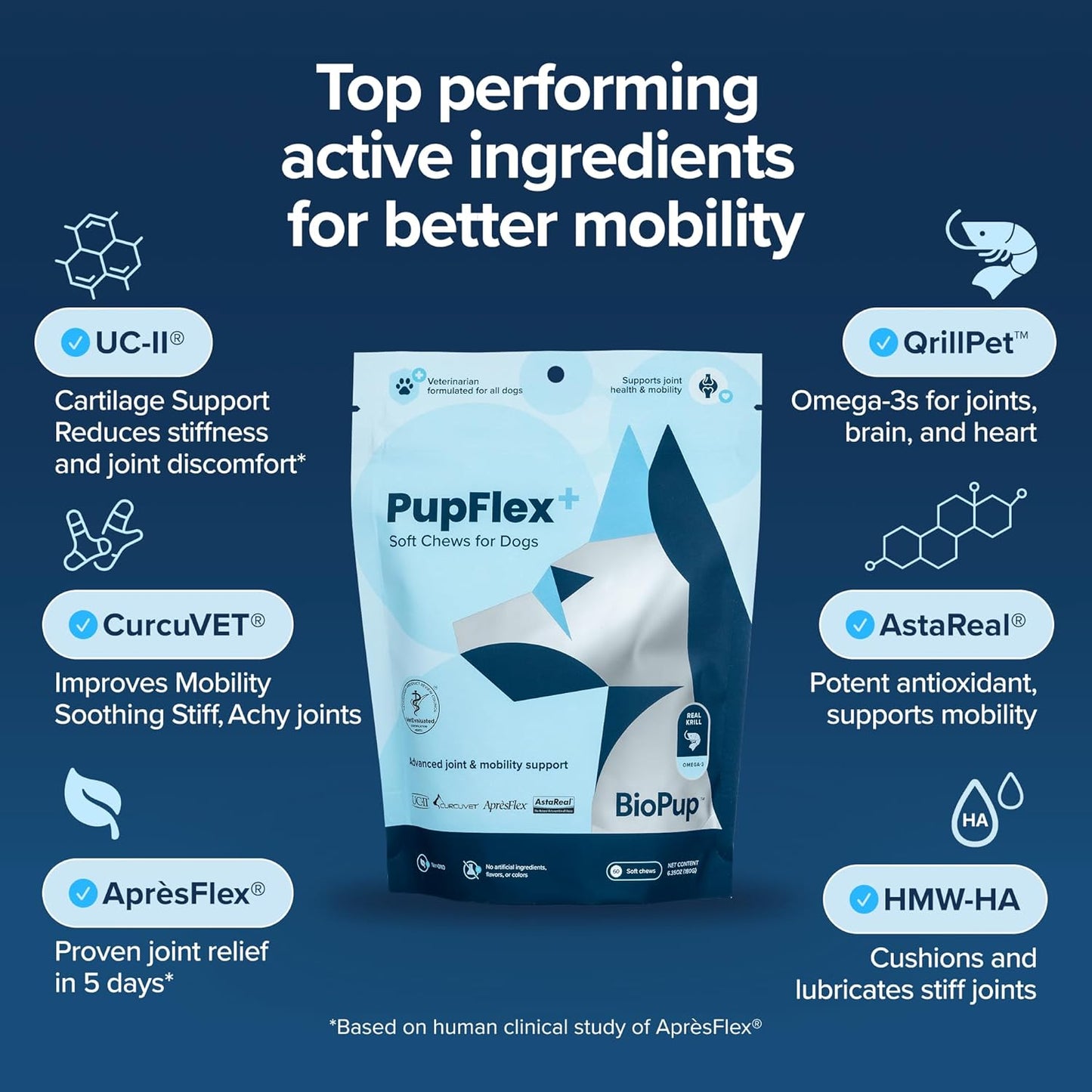 PupFlex+ Hip and Joint Supplement Dogs, Vet Created Soft Chews with UC-II® Collagen for Dogs, CurcuVET® & Omega 3, Proven More Effective Than Glucosamine Chondroitin, Dog Joint Supplement (60 ct)
