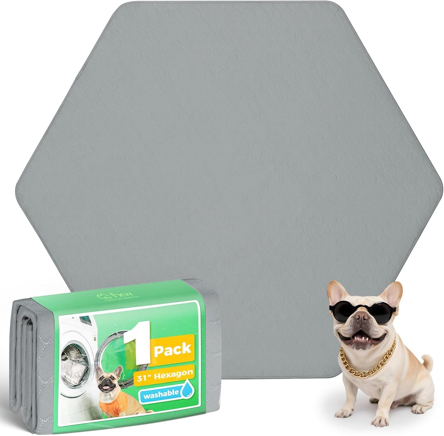 FXW Washable Pee Pads for Dogs, Puppy Pads with Super Absorbent, Specifically Designed for FXW Rollick/Homeplus 24inch 6 Panels Dog Playpen, 31" Hexagon, Gray, 1 Pack