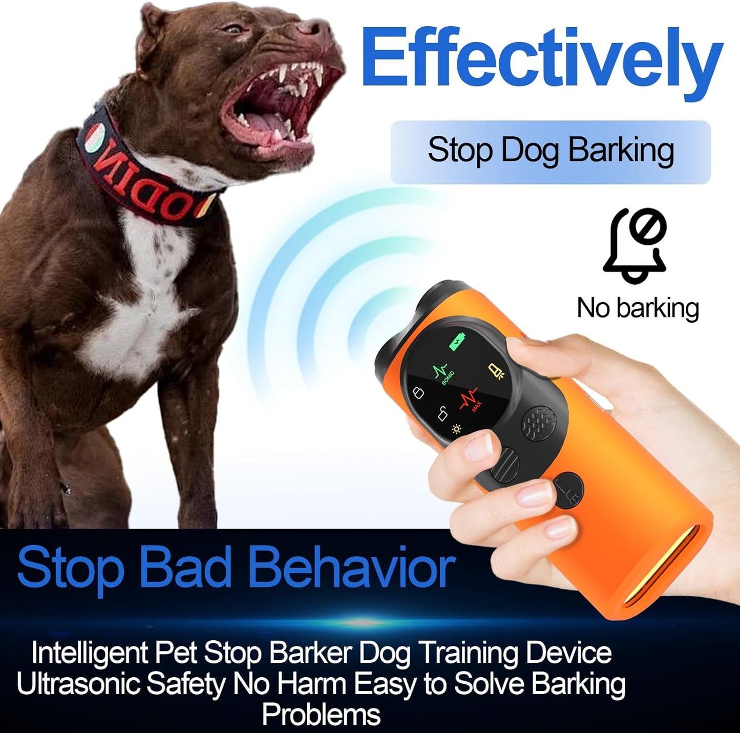 Dog Sonic Bark Deterrents Devices for Own or Neighbor's Dog, 3X Ultrasonic Anti Barking Device for Dogs Bark Deterrent Safe & Effective Stop Dog Barking Device with LED Flashlight Dogs Training Tools
