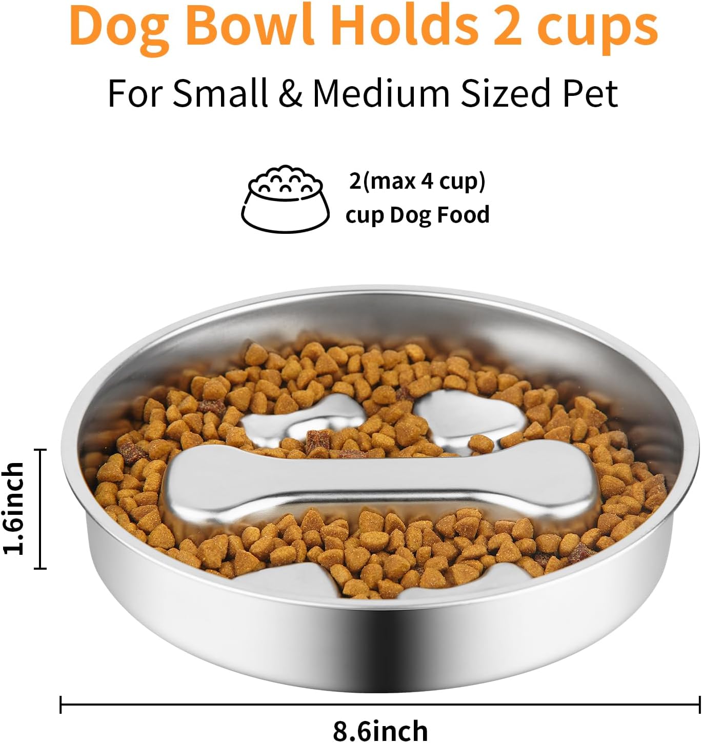 Slow Feeder Dog Bowl - 2 Cups Stainless Steel Dog Slow Feeder Food Bowl, Metal Non-Slip Lick Plate,Puppy or Cat Food Holder,Pet Supplies,Puzzle Maze Dish for Small & Medium Sized Breeds