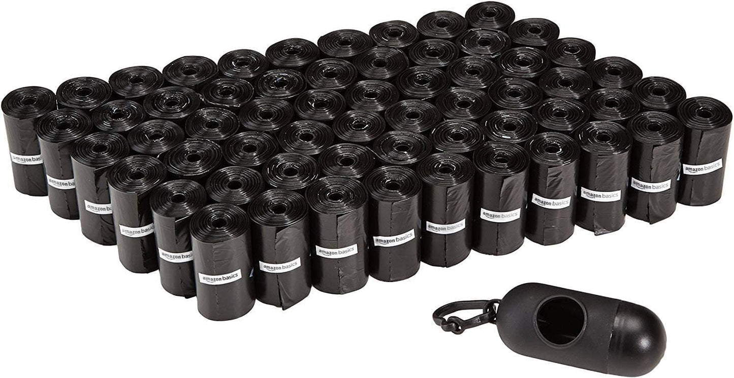 Amazon Basics Dog Poop Bags with Dispenser, 900 Count, Enhanced for Guaranteed Leakproof, Unscented, Includes Leash Clip