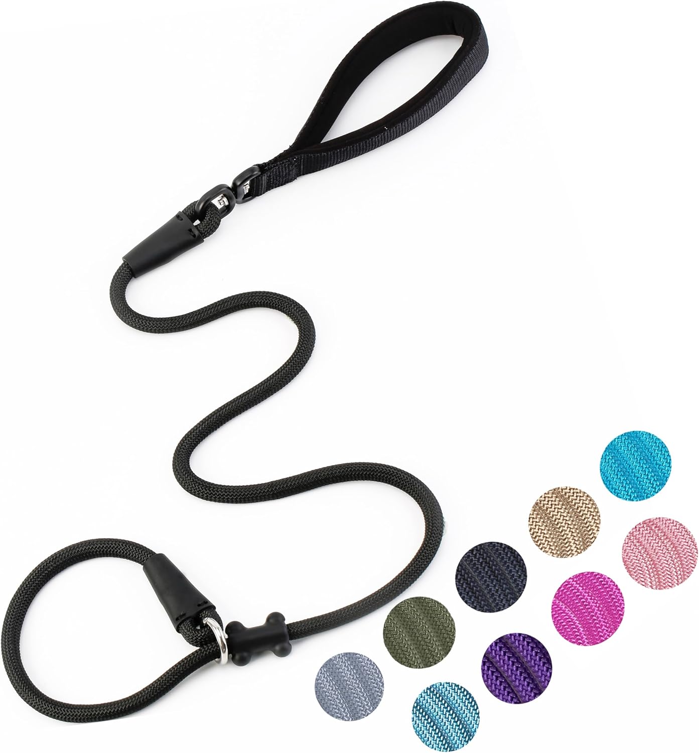 Slip Lead Dog Leash，Strong Nylon Rope Leash and Padded Handle,No Pull Outdoor Walking Training Lead for Small Medium Large Dogs(Black, 1/2"×4ft)