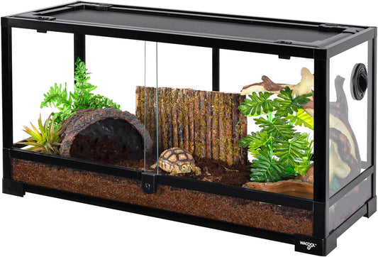 Large Reptile Tank 25 Gallon, 360°Full Vision Glass Reptile Terrarium with Top Mesh Lid for Beaded Dragon Lizard Gecko Snake Hermit Crab Use, 30"(W) X 12"(D) X 16"（H）